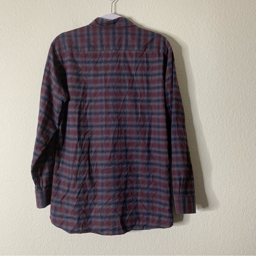Proper cloth Mens Kent burgundy navy lightweight flannel shirt L - Picture 8 of 8